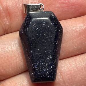 Blue Goldstone Natural Carved Stone Coffin Pendant Jewelry 1.5"